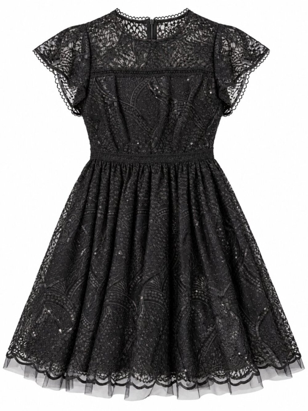 Shoshanna Midnight Black Sequin Lace Fit & Flare Cocktail Dress Size 6